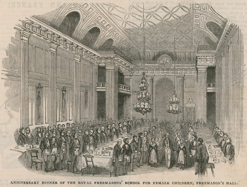 Jubileumsmiddag til Royal Freemasons School for kvinnelige barn i Freemasons Hall av English School