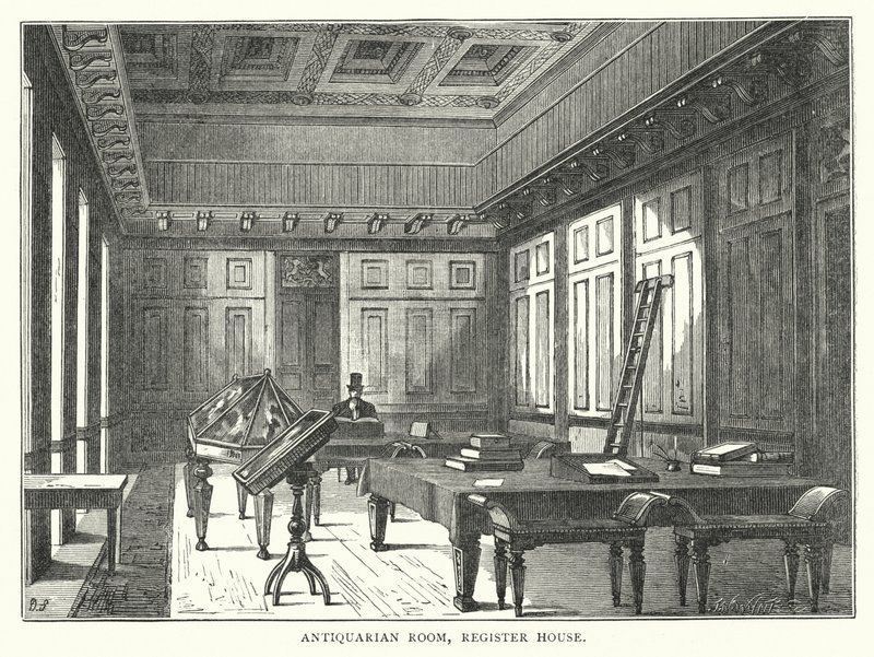 Antikvarisk rom, registerhus (gravering) av English School