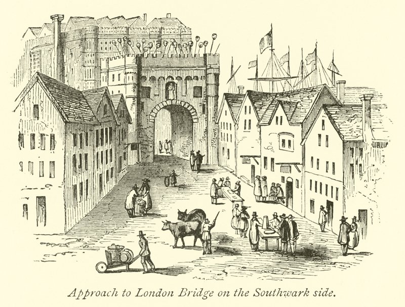 Tilnærming til London Bridge på Southwark-siden av English School
