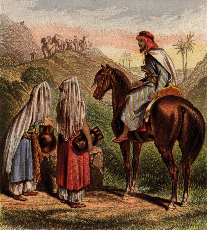 Arabere på hesteryggen og samler vann (chromolitho) av English School