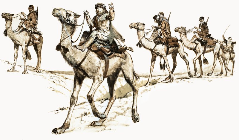 Arabere som krysser ørkenen på kameler av English School