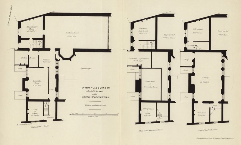 Arkitektoniske planer for Crosby Place av English School
