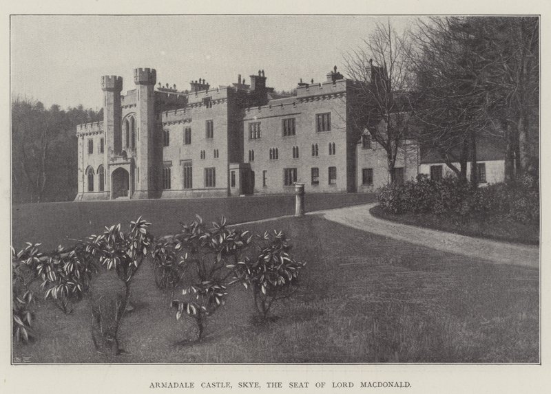 Armadale Castle, Skye, setet til Lord Macdonald (litho) av English School