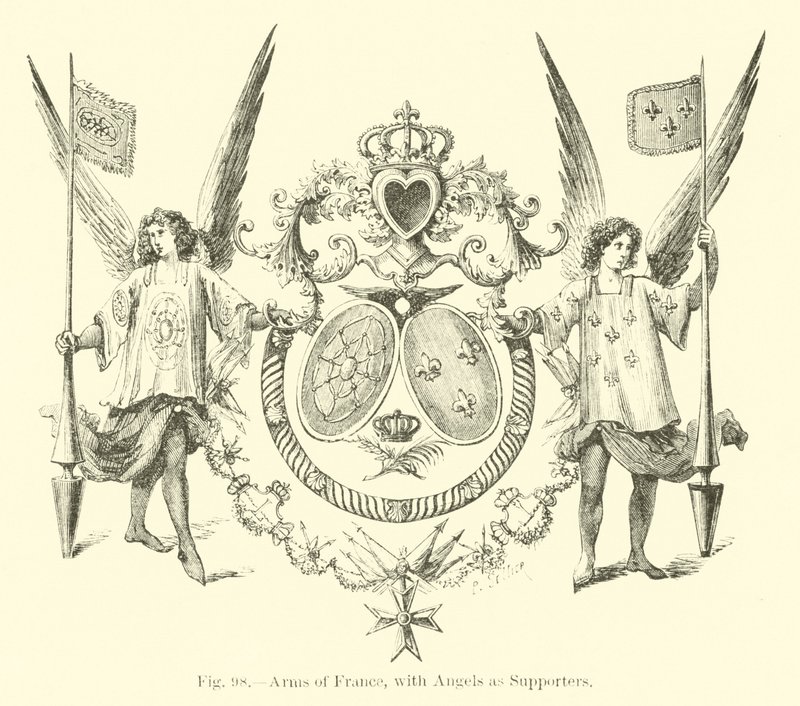 Arms of France, med engler som støttespillere av English School