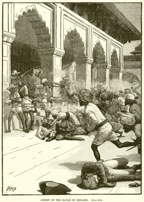 Arrestasjon av Rajah av Benares av English School