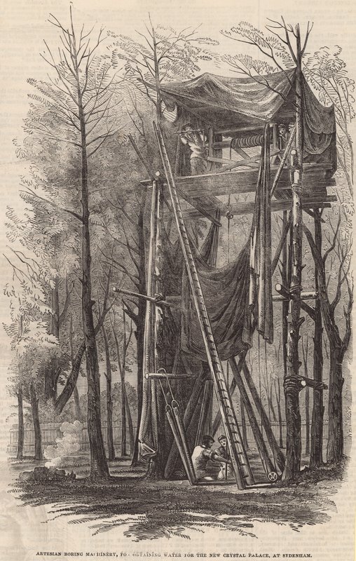 Artesian Boring Machinery for å skaffe vann til det nye Crystal Palace av English School