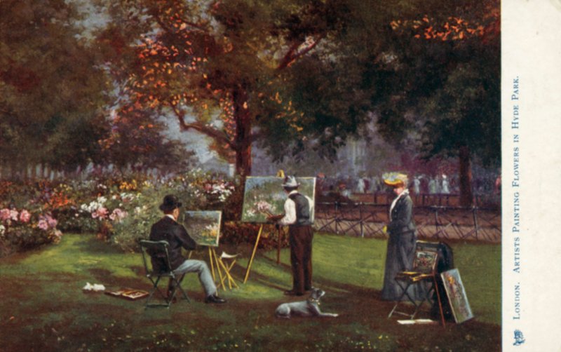 Kunstnere som maler blomster i Hyde Park av English School
