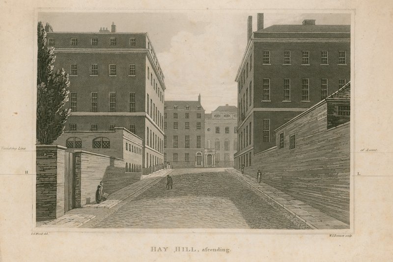 Stigende utsikt over Hay Hill, London av English School