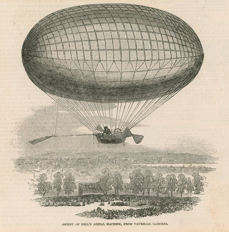 Ascent of Bells antennemaskin fra Vauxhall Gardens, London av English School
