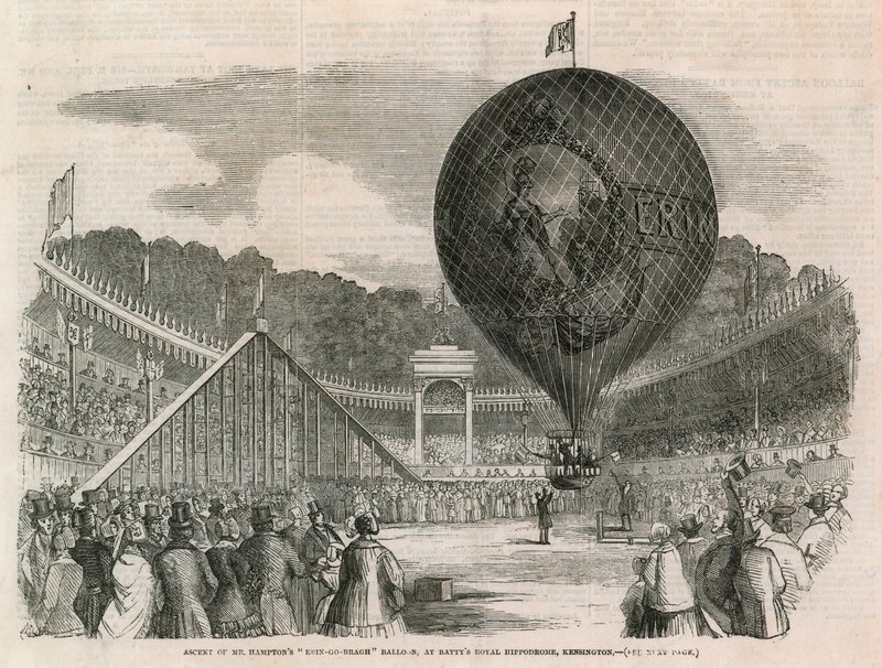 Oppstigning av Mr Hamptons Erin-go-bragh ballong, ved Battys Royal Hippodrome, Kensington av English School