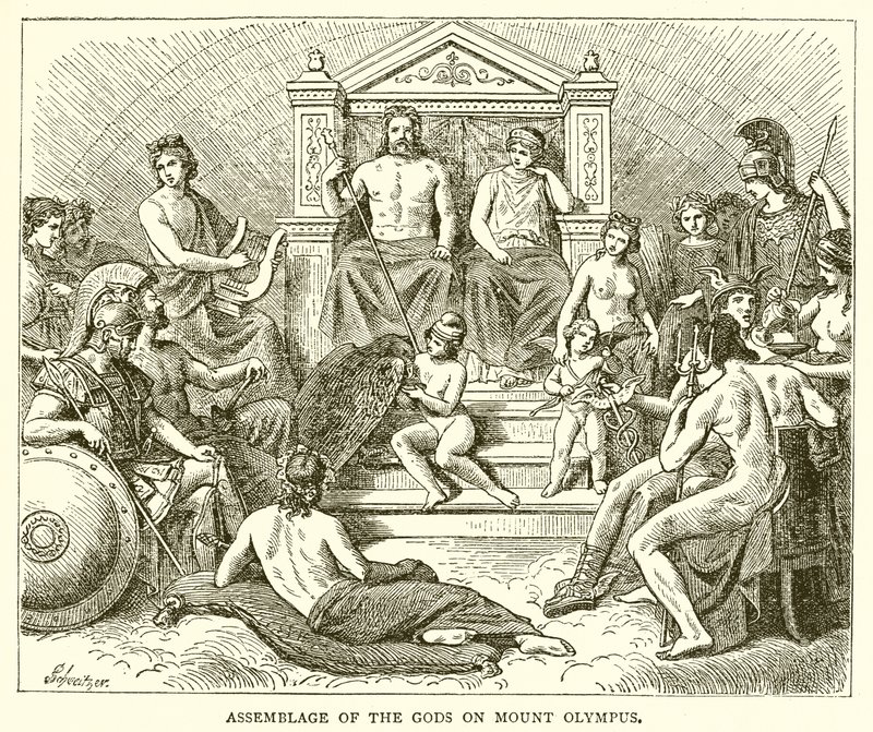 Forsamling av gudene på Mount Olympus av English School