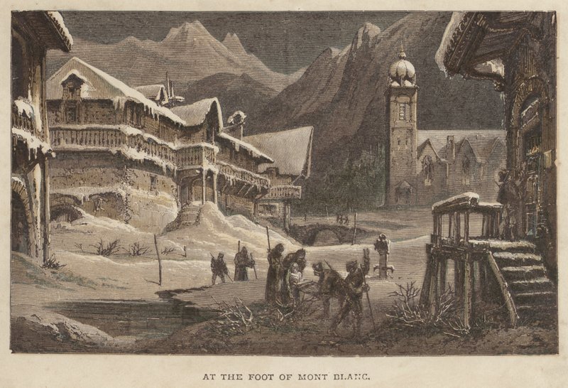 Ved foten av Mont Blanc (farget gravering) av English School