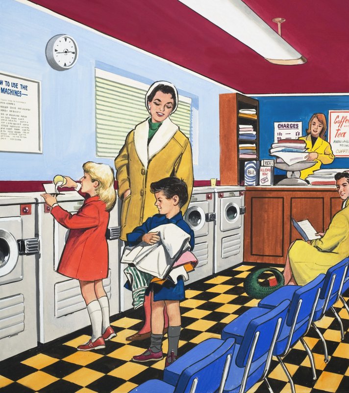 På vaskeriet (gouache på papir) av English School