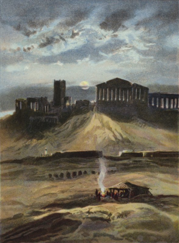 Athen ved måneskinn (farge litho) av English School