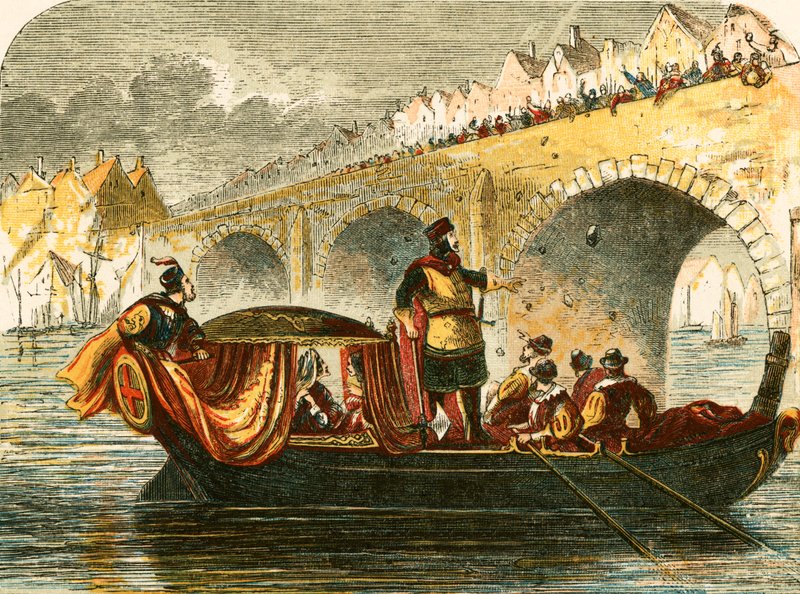 Forsøk å senke lekteren til Eleanor, dronning av Henry III, ved London bridge av English School