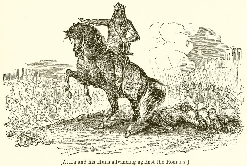Attila og hunerne hans rykker frem mot romerne av English School