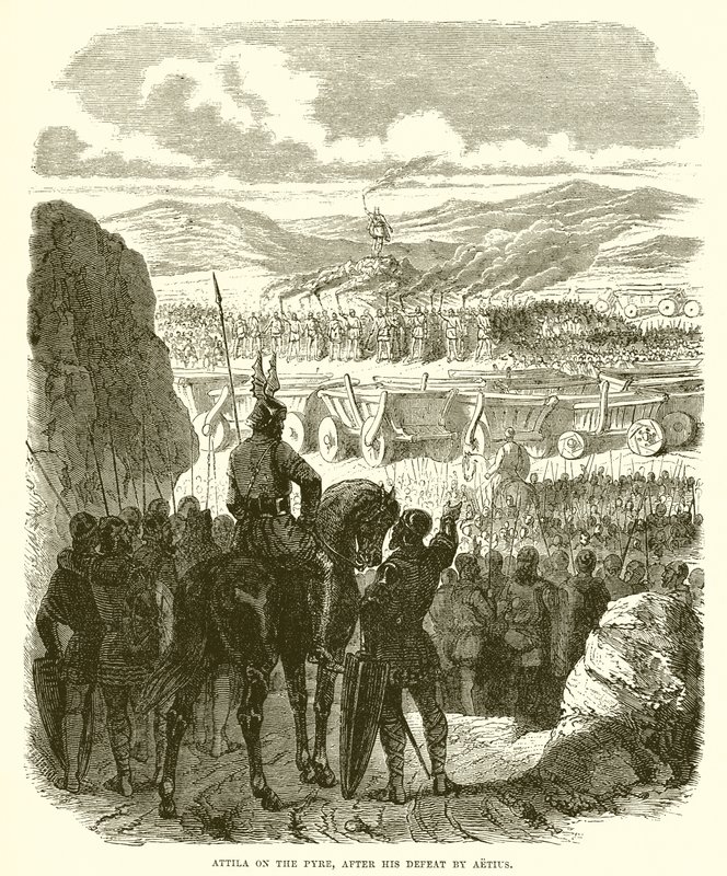 Attila på bålet, etter hans nederlag av Aetius av English School