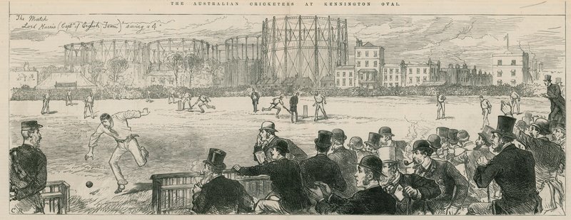 Australske cricketspillere på Kennington Oval: Lord Harris (kaptein for det engelske laget) redder 4 av English School