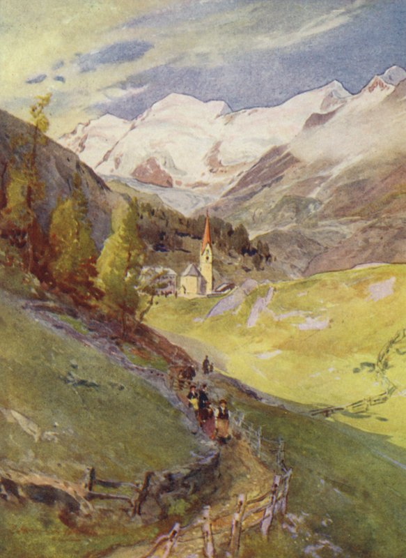 Østerrike: Gurgl, en landsby i Tyrol (farge litho) av English School