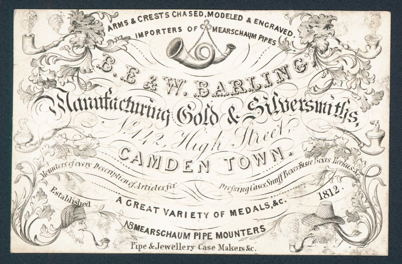 B E & W Barling, produserer gull- og sølvsmeder, handelskort av English School