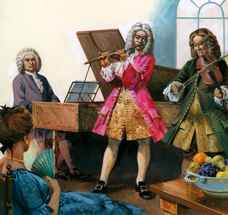 Bach spiller musikk med medlemmer av sin egen familie av English School