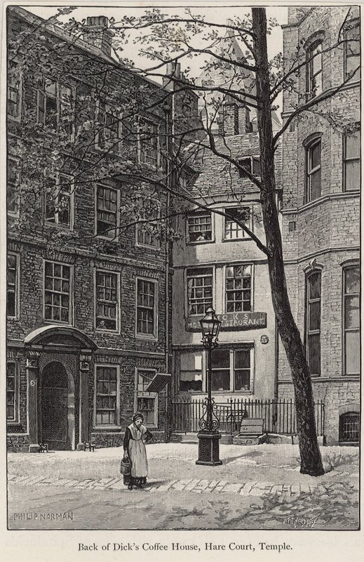 Baksiden av Dicks Coffee House, Hare Court, Temple av English School