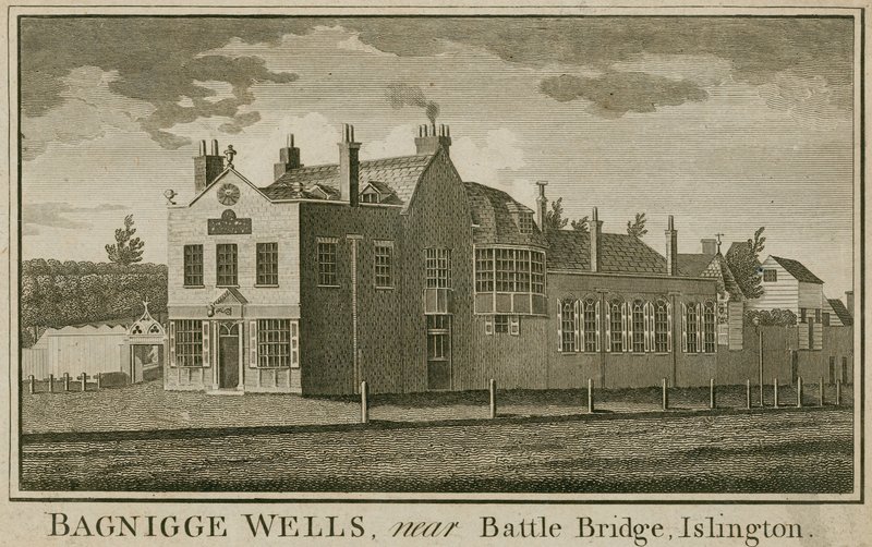 Bagnigge Wells, nær Battle Bridge, Islington, London av English School