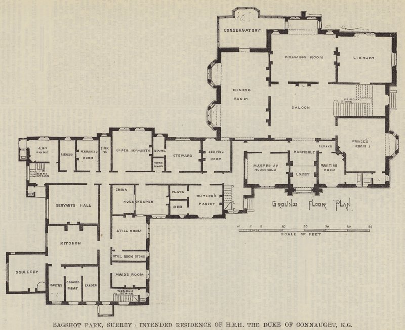 Bagshot Park, Surrey, tiltenkt bolig for HRH the Duke of Connaught, KG (gravering) av English School