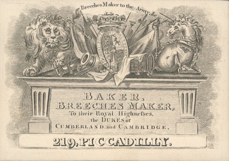 Baker, buksemaker, 219 Piccadilly, handelskort av English School