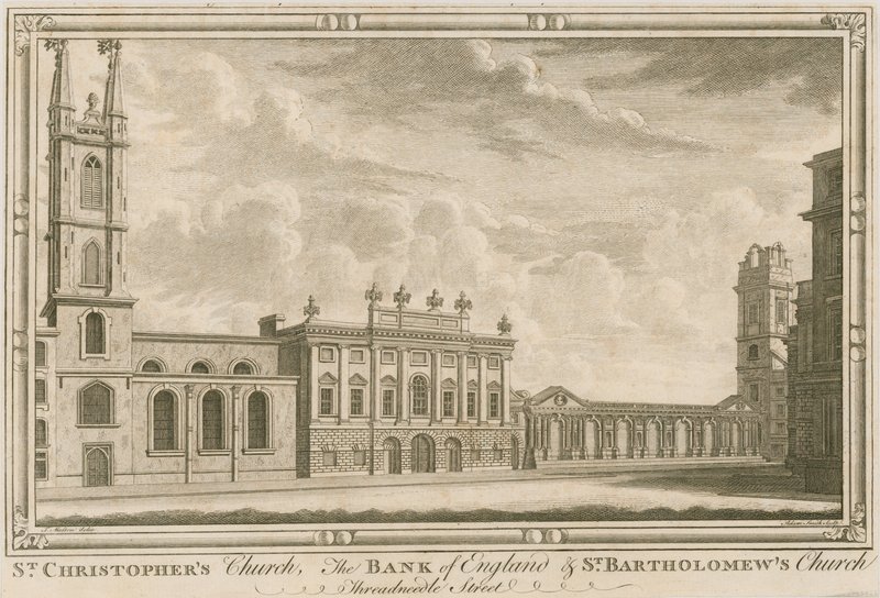 Bank of England, East Wing lagt til av Sir Robert Taylor, 1765 av English School