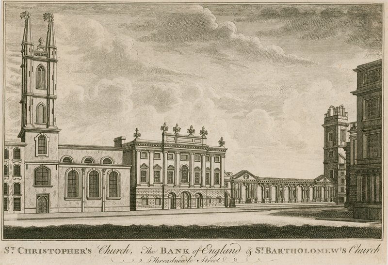 Bank of England, East Wing lagt til av Sir Robert Taylor, 1765 av English School