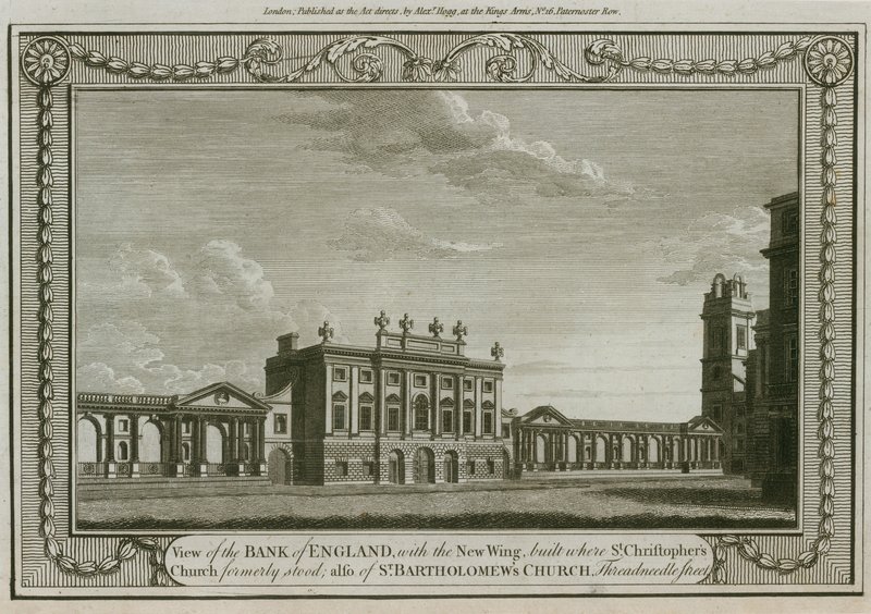 Bank of England, West Wing lagt til av Sir Robert Taylor, 1783 av English School