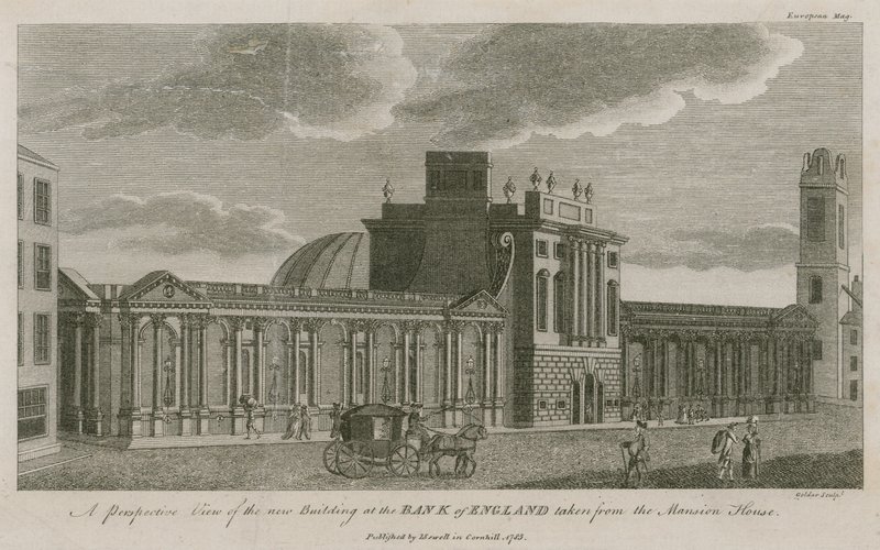 Bank of England, West Wing lagt til av Sir Robert Taylor, 1783 av English School