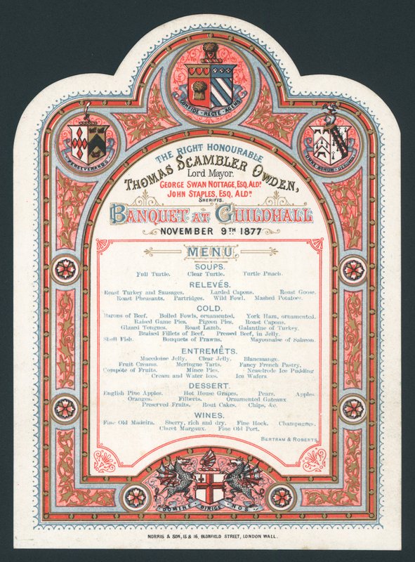 Bankett i Guildhall, 9. november 1877, meny av English School