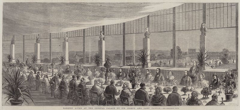 Bankett gitt på Crystal Palace av Sir Joseph og Lady Paxton (gravering) av English School