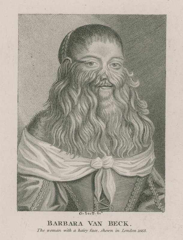 Barbara Van Beck, kvinnen med et hårete ansikt, vist i London, 1668 av English School