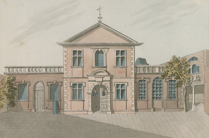 Barber Surgeons Hall, Monkwell Street, London (wc på papir) av English School