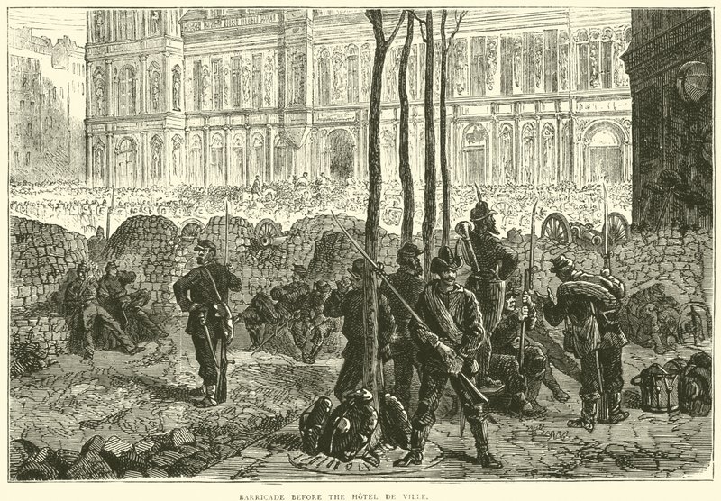 Barrikade foran Hotel de Ville, mars 1871 av English School