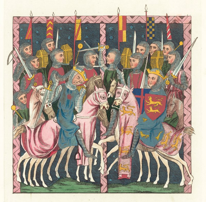 Battle Of Hastings (farget gravering) av English School