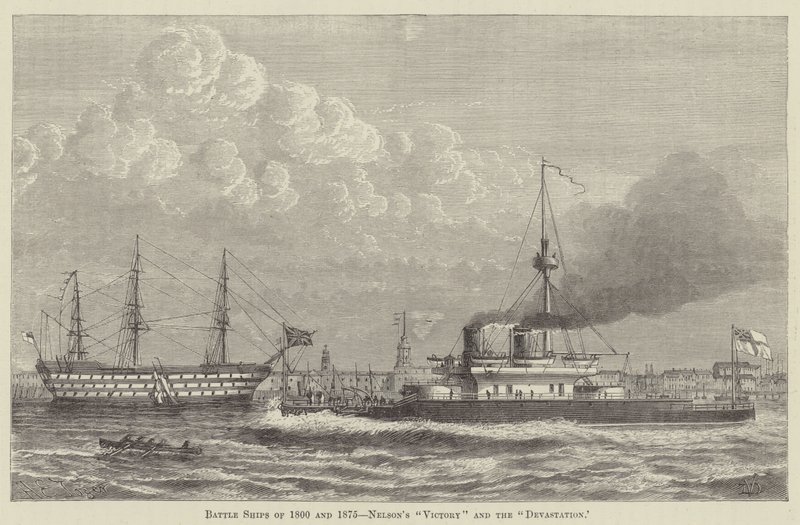 Slagskip fra 1800 og 1875, Nelsons «seier» og «ødeleggelsen» (gravering) av English School