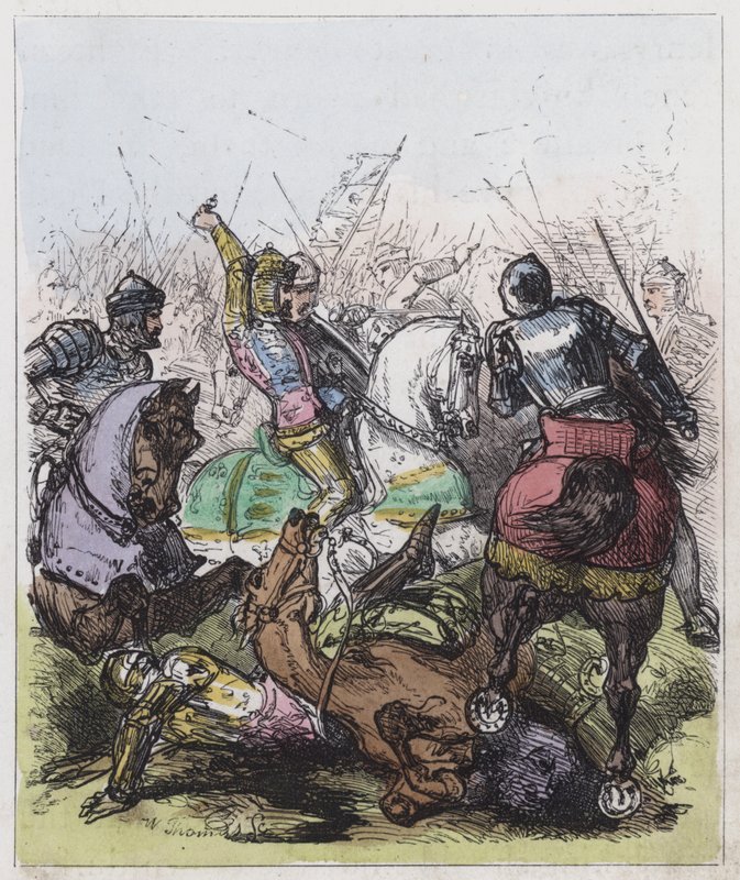 Slaget ved Agincourt (farget gravering) av English School