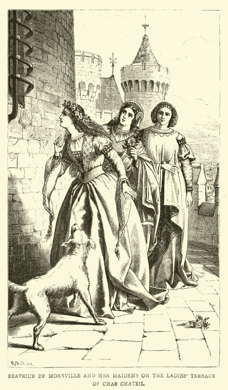 Beatrice de Moreville og hennes jomfruer på Ladies Terrace of Chas Chateil av English School