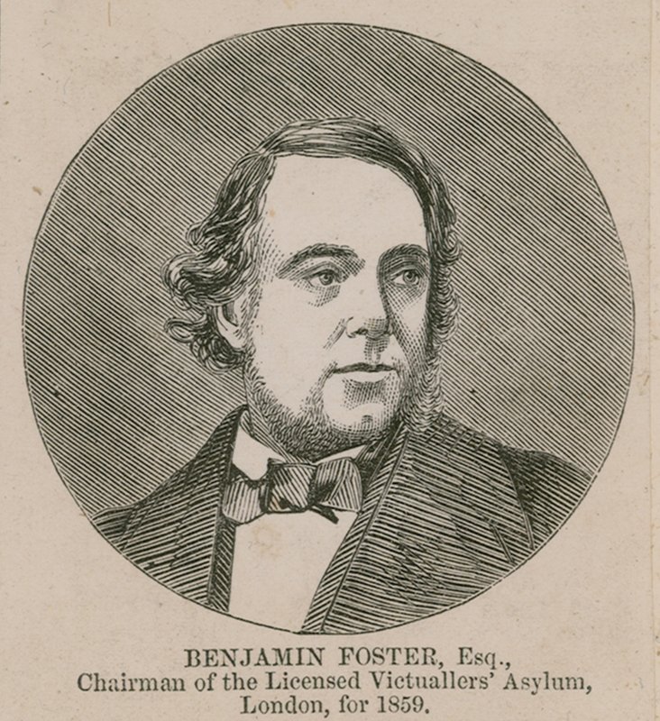 Benjamin Foster, styreleder for Licensed Victuallers Asylum, London, 1859 av English School