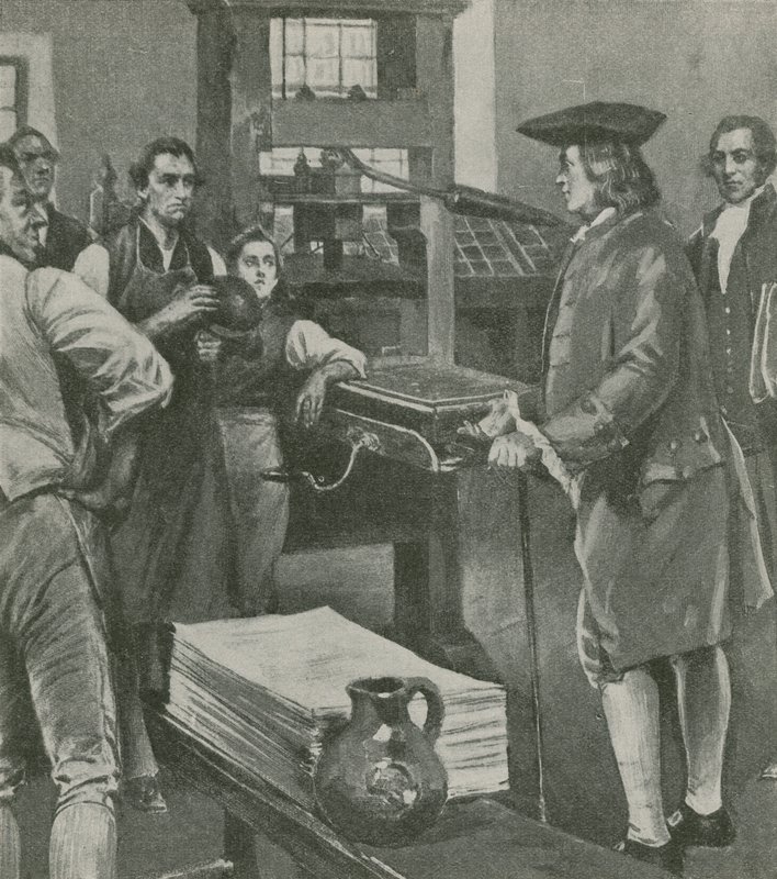 Benjamin Franklin ringer til sine gamle mestere trykkerier i London av English School