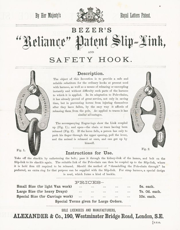Bezers Reliance Patent Slip-Link og sikkerhetskrok av English School