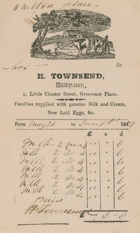 Bill fra H Townsend, Dairyman av English School