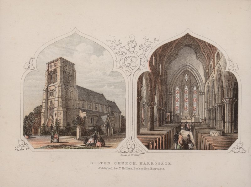 Bilton Church, Harrogate, North Yorkshire (farget gravering) av English School