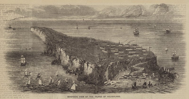 Fugleperspektiv av øya Helgoland (gravering) av English School