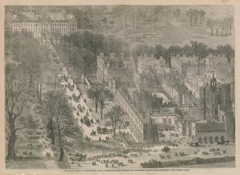 Fugleperspektiv av Buckingham og St James