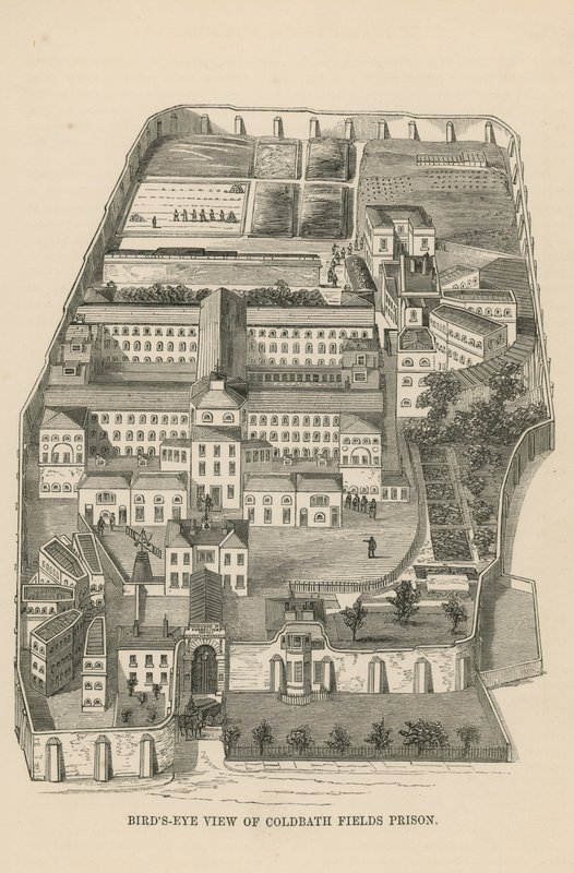 Fugleperspektiv av Coldbath Fields Prison av English School